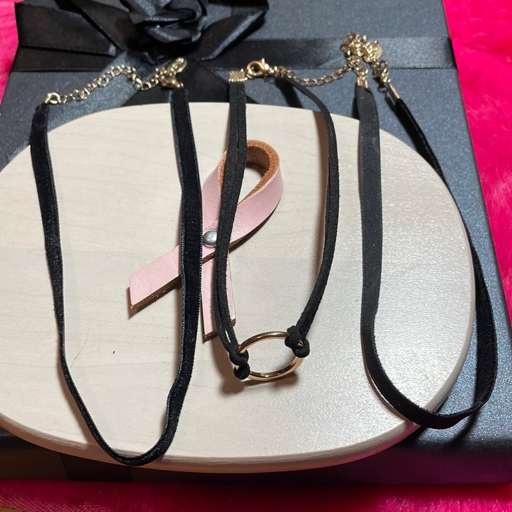 7 for $20 2 Icing fabric Chokers 1 black with Gold Circular Pendant